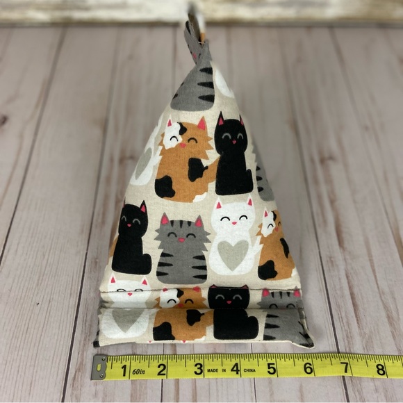 Phone Holder Pillow Stand Cellphone Black Cat Striped White Gray Heart Handmade - Picture 10 of 12